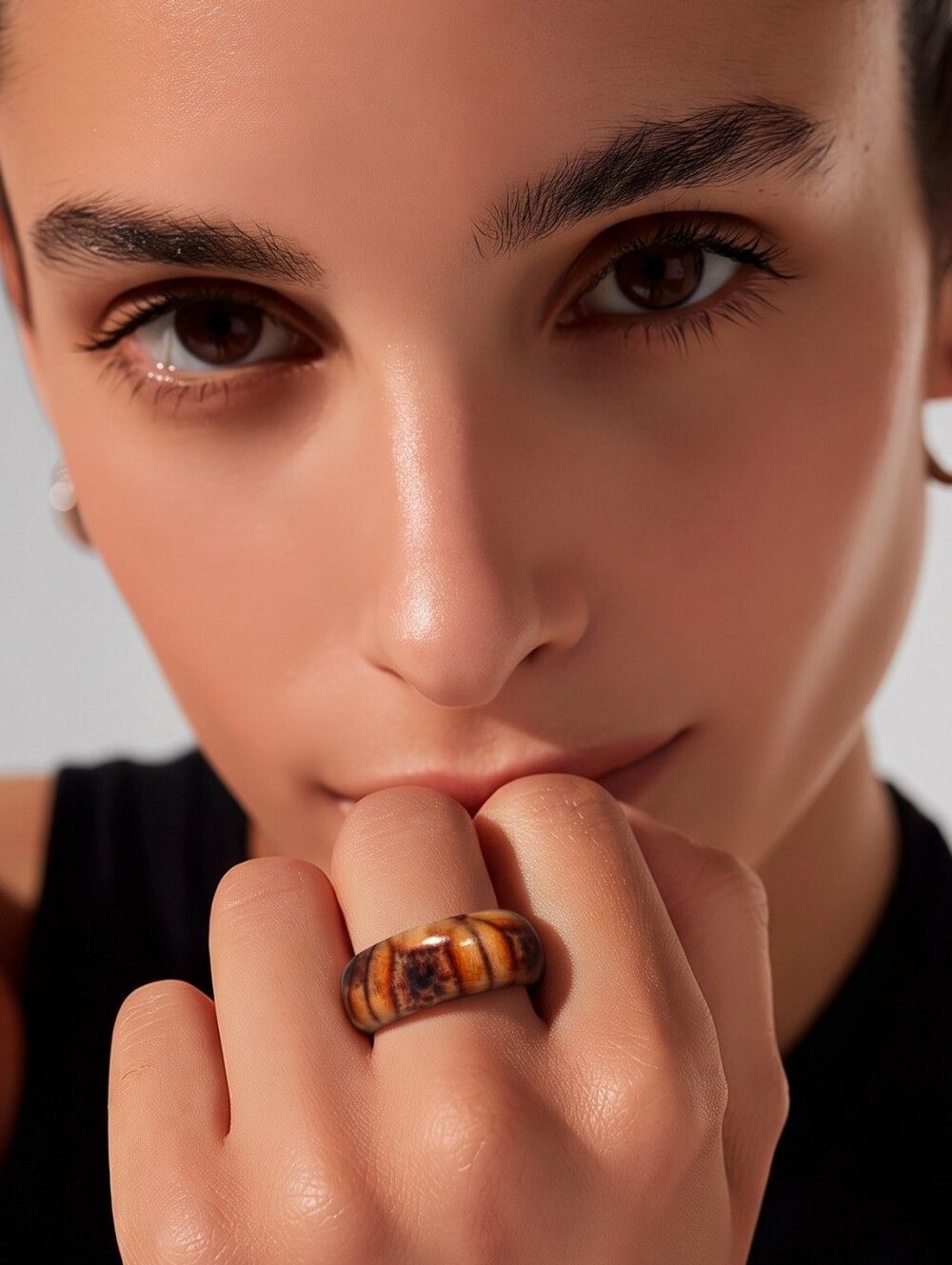 Brown Patterned Wooden Ring African Totem Ethnic Boho Stackable Festival 9mm